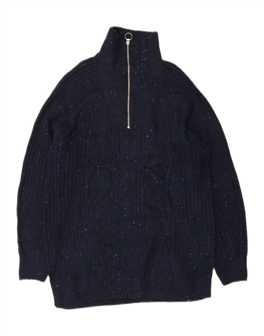 MARKS & SPENCER Mens Zip Neck Jumper Sweater Medium Navy Blue Flecked Vintage Marks & Spencer and Second-Hand Marks & Spencer from Messina Hembry 