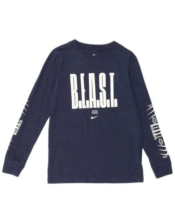 Nike Langarm-Oberteil mit Grafik für Jungen, 10–11 Jahre, mittelmarineblaue Baumwolle