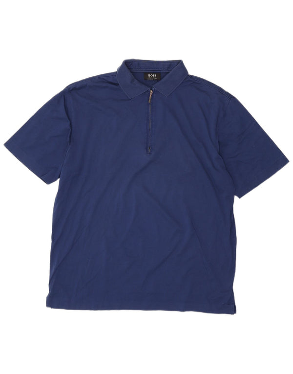 Hugo Boss Herren-Poloshirt mit Reißverschluss, XL, Marineblau, Baumwolle