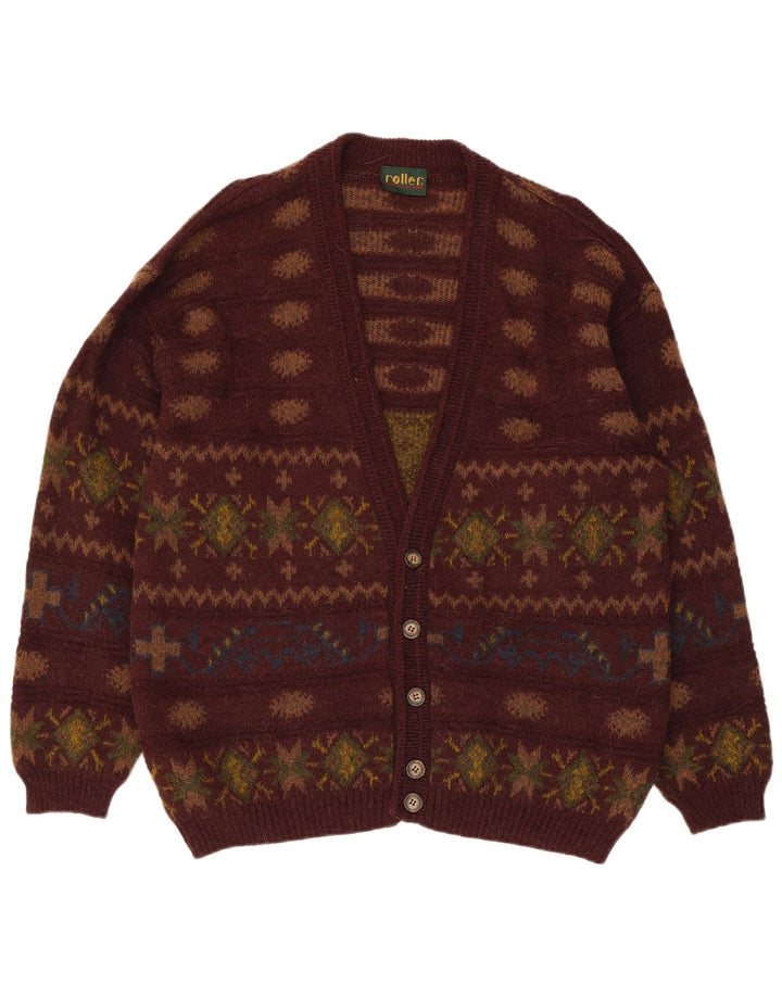 Vintage Herren Cardigan Pullover IT 50 Mittelbraun Fair Isle Alpakawolle