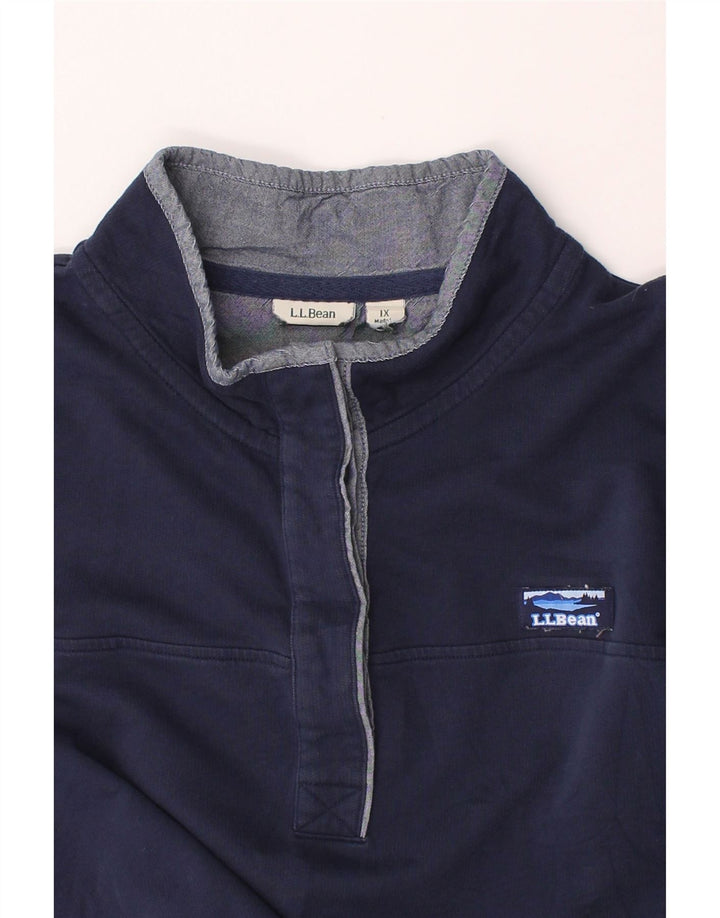 L.L.BEAN Womens Oversized Button Neck Sweatshirt Jumper UK 18 XL Navy Blue Vintage L.L.Bean and Second-Hand L.L.Bean from Messina Hembry 