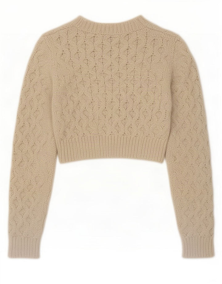 Zara Damen Crop Crew Neck Pullover Pullover UK 12 Medium Beige Polyester