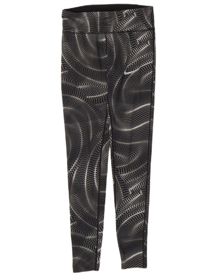 Nike Womens Dri Fit Leggings UK 6 XS  Black Geometric Polyester