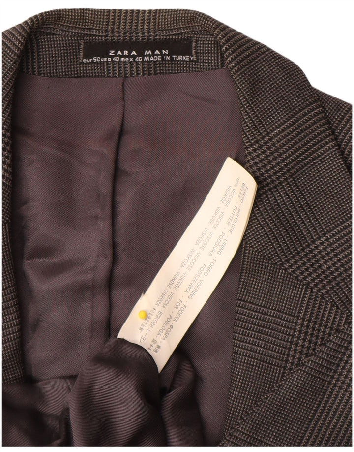 ZARA Herren-Blazer mit 2 Knöpfen, EU 50, mittelgraue Hahnentritt-Viskose