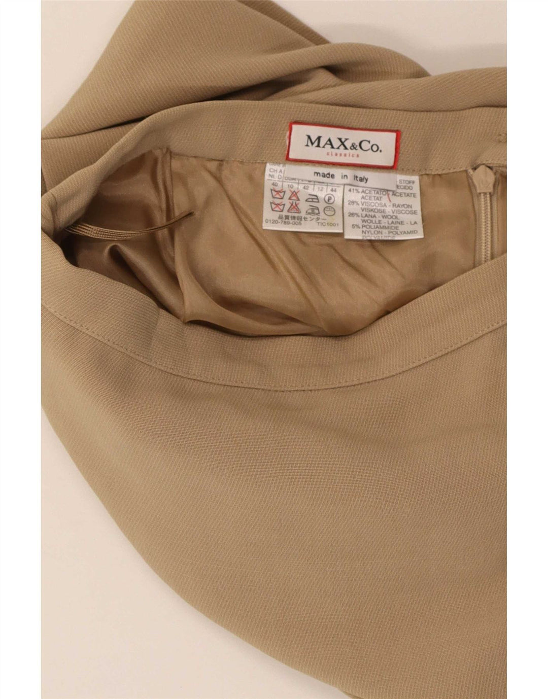 Max & Co. Damen Bleistiftrock UK 12 Medium W28 Beige Acetat