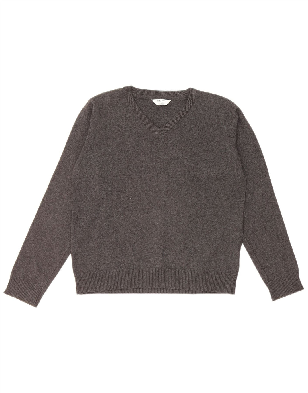Marks & Spencer Jungen-Pullover mit V-Ausschnitt, 12–13 Jahre, graue Baumwolle
