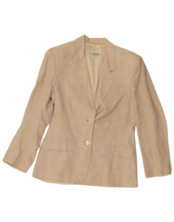 Benetton Damen 2-Knopf-Blazerjacke IT 40 Small Beige Leinen