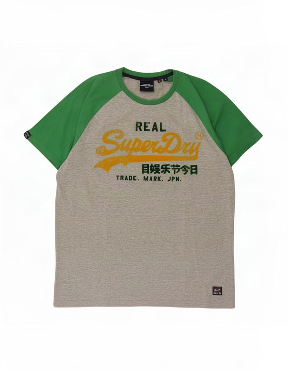Superdry Herren Grafik-T-Shirt-Oberteil XL aus grauer Colourblock-Baumwolle