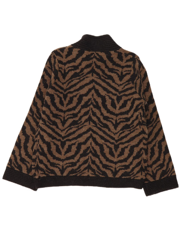 Marks & Spencer Damen Strickjacke Pullover UK 18 XL Braunes Acryl mit Animal-Print