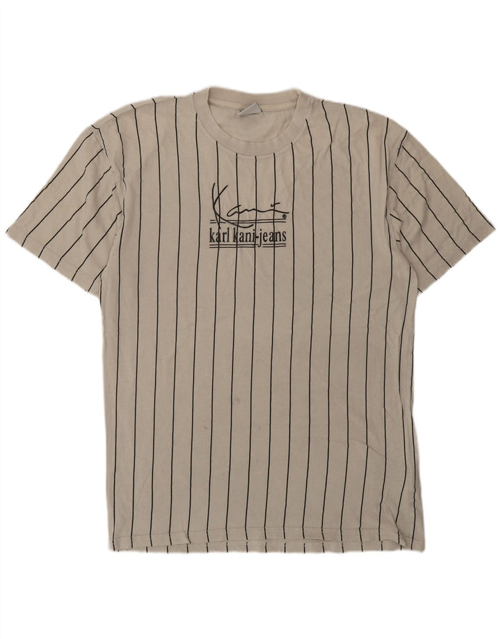 KARL KANI Herren-T-Shirt mit Grafik, Größe S, beige, gestreift, Baumwolle