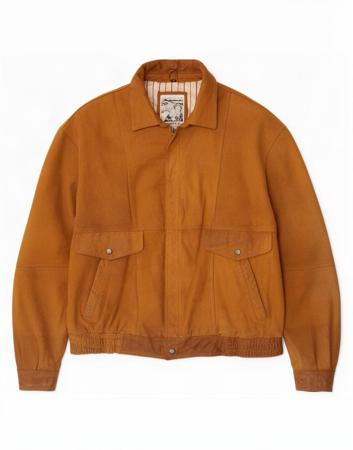 Trapper Herren Bomber-Wildlederjacke IT 50 großes braunes Leder