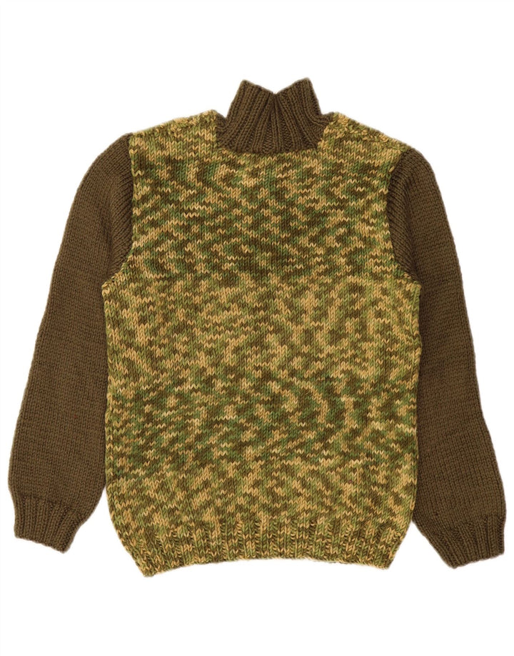 Vintage Damen-Pullover mit Knopfkragen, UK 14, mittlerer Khaki-Farbblock