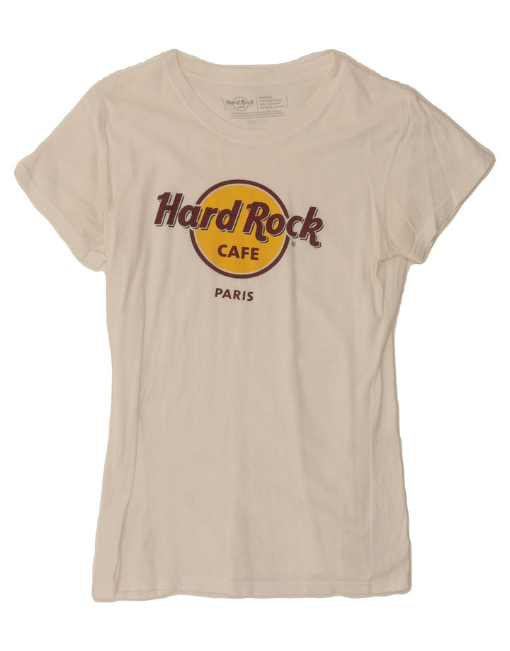 HARD ROCK CAFE Womens Paris Graphic T-Shirt Top UK 12 Medium White Vintage Hard Rock Cafe and Second-Hand Hard Rock Cafe from Messina Hembry 