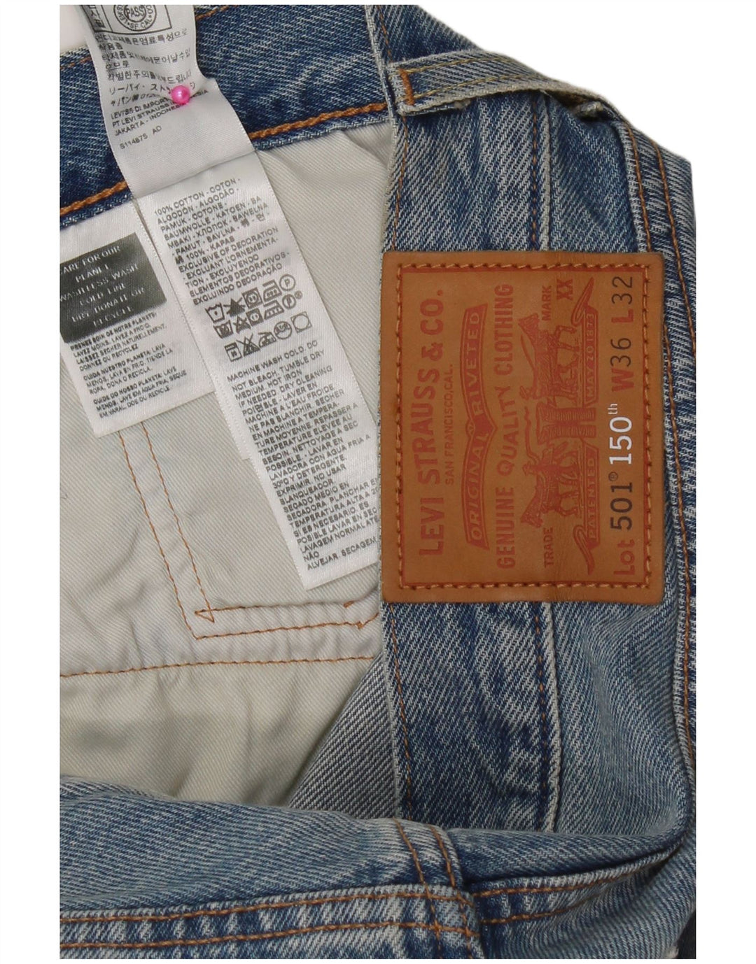 Levi's Herren 501 Straight Jeans W36 L32 Blaue Patchwork-Baumwolle