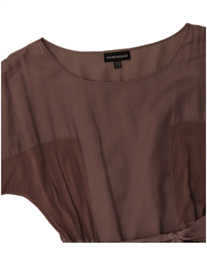 WAREHOUSE Damen Fledermaus-Maxikleid UK 12 Mittelgraue Colourblock-Baumwolle