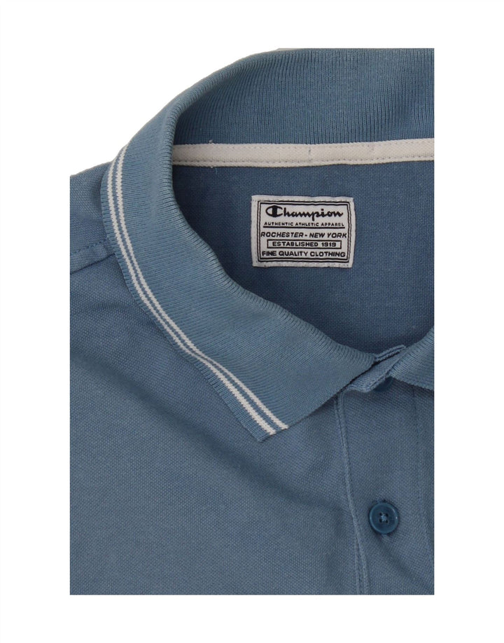 CHAMPION Mens Polo Shirt Medium Blue Cotton Vintage Champion and Second-Hand Champion from Messina Hembry 