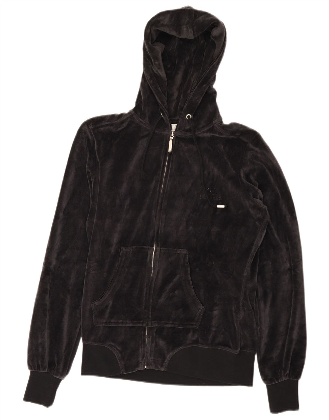 CHAMPION Damen Heritage Fit Velour Zip Hoodie Pullover UK 10 Small Schwarz