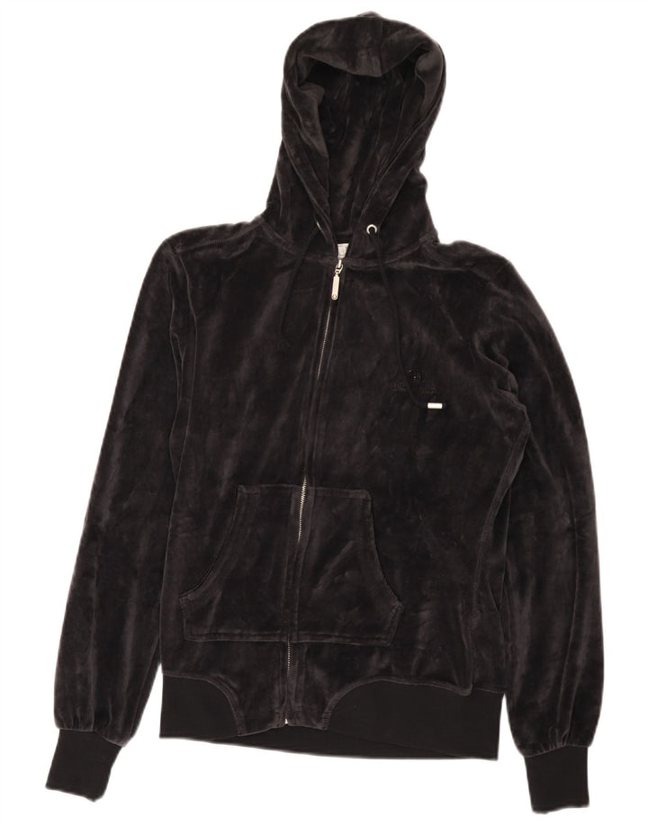 CHAMPION Damen Heritage Fit Velour Zip Hoodie Pullover UK 10 Small Schwarz