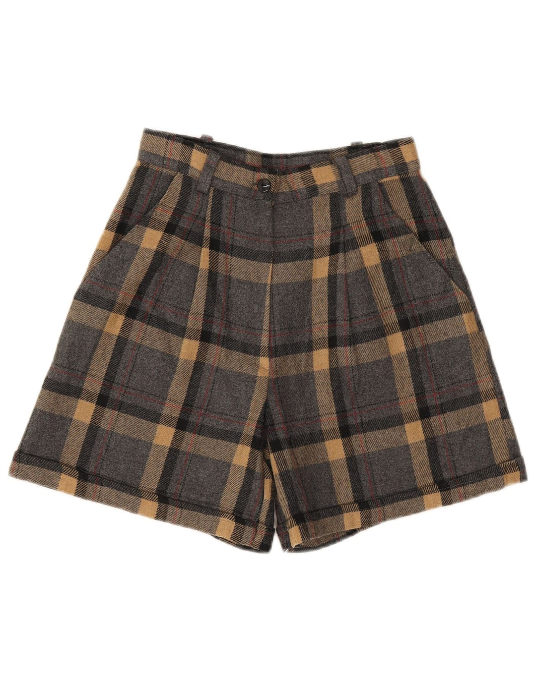 VINTAGE Damen Chinoshorts mit weitem Bein IT 42 Medium W28 Grau kariert