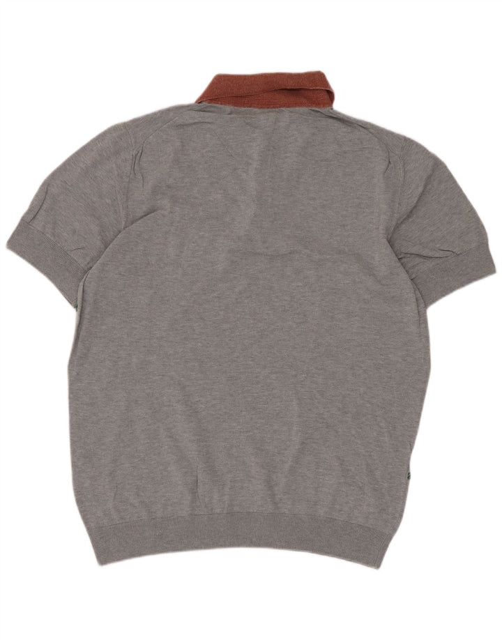 Hugo Boss Herren Kurzarm-Polo-Pullover mit Chevronmuster in Mittelgrau