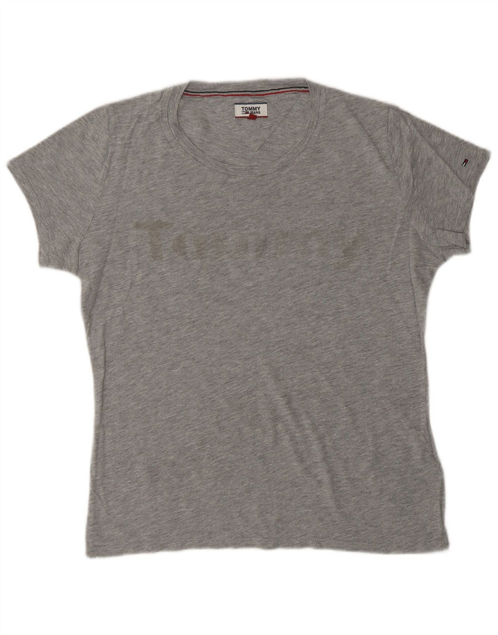 TOMMY HILFIGER Damen Übergroßes Grafik-T-Shirt-Oberteil UK 10 Small Grau