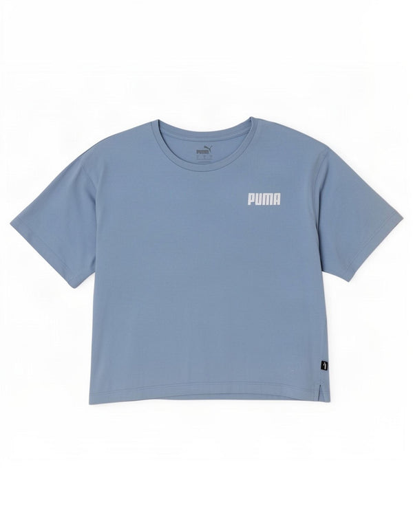 Puma Damen Crop Oversized T-Shirt Top UK 10 Small Blau Baumwolle