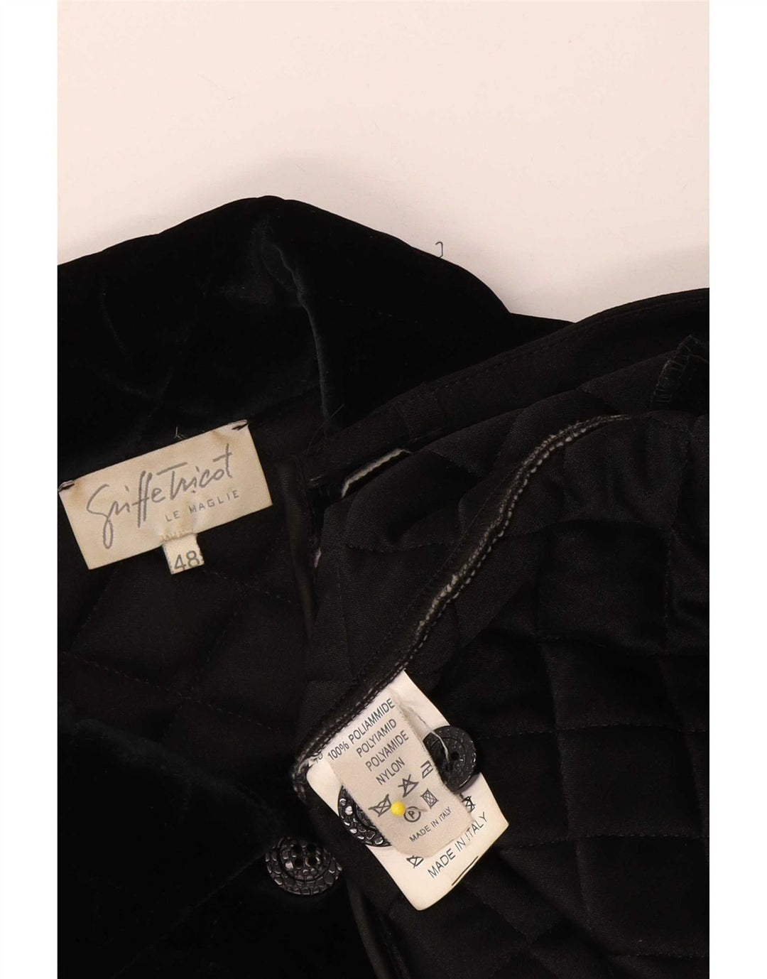 Vintage Damen Velour Steppjacke IT 48 XL Schwarz Polyamid
