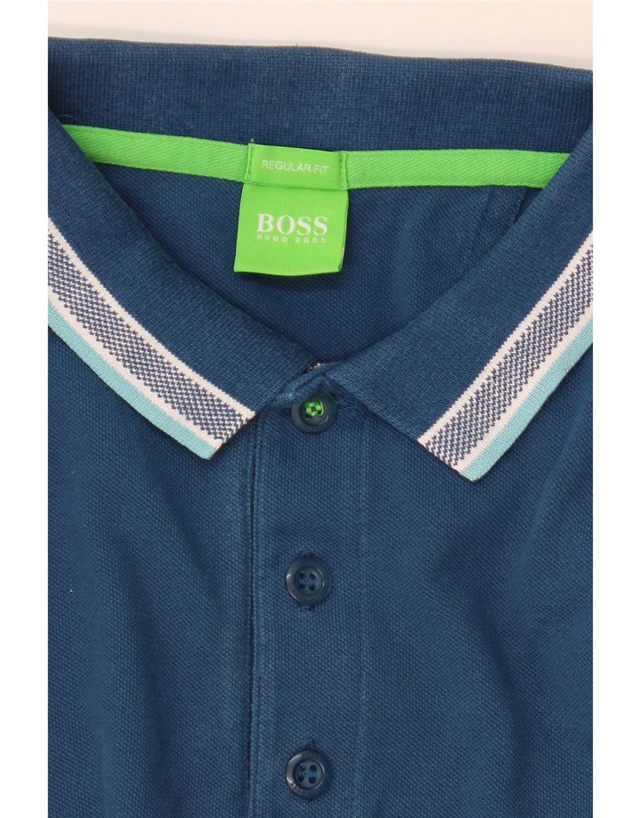 HUGO BOSS Herren Langarm-Poloshirt mit normaler Passform, klein, Blau