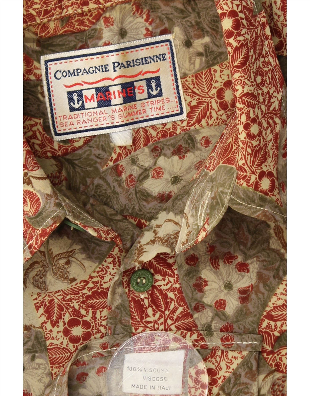 COMPAGNIE Herren-Kurzarmhemd, groß, Khaki, Blumenmuster, Viskose