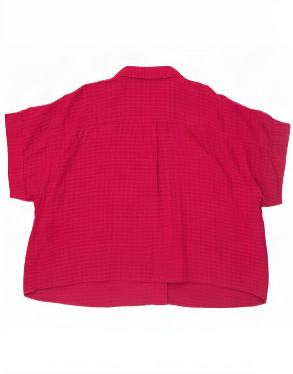 Monsoon Damen Kurzarm-Oversize-Hemd UK 20 2XL Rosa karierte Viskose