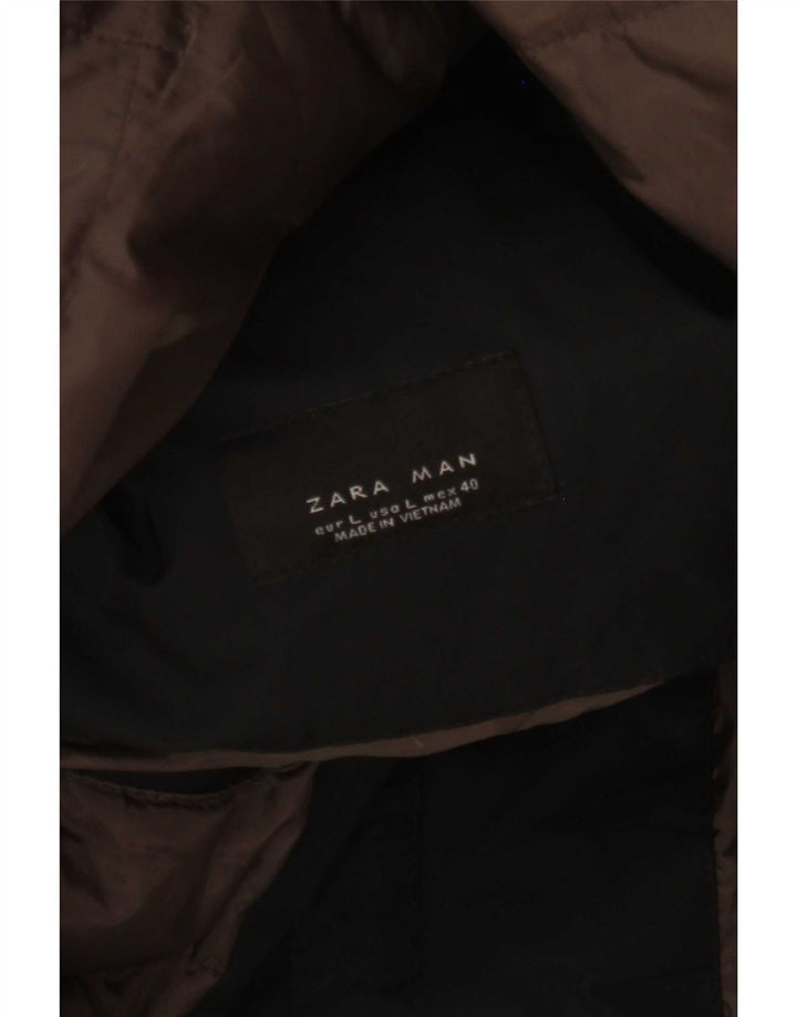Zara Herren gepolsterter Mantel UK 40 Large Schwarz
