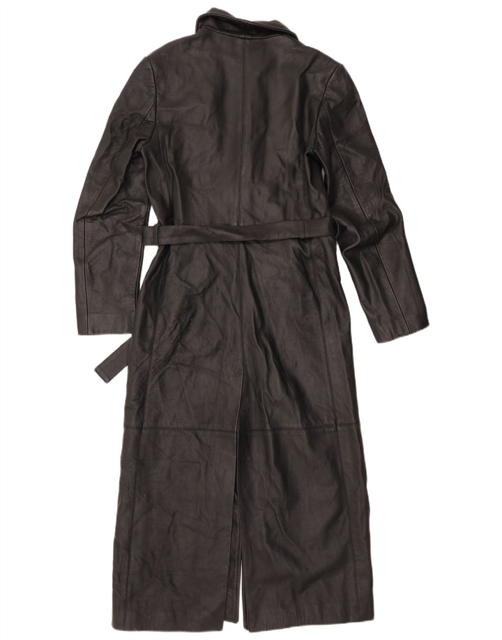 VINTAGE Damen Ledermantel UK 10 Small Schwarz