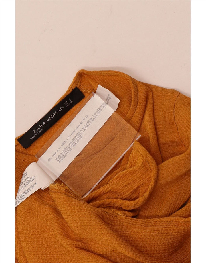Zara Damen Langarm-Blusenoberteil UK 10 Small Gelbe Viskose