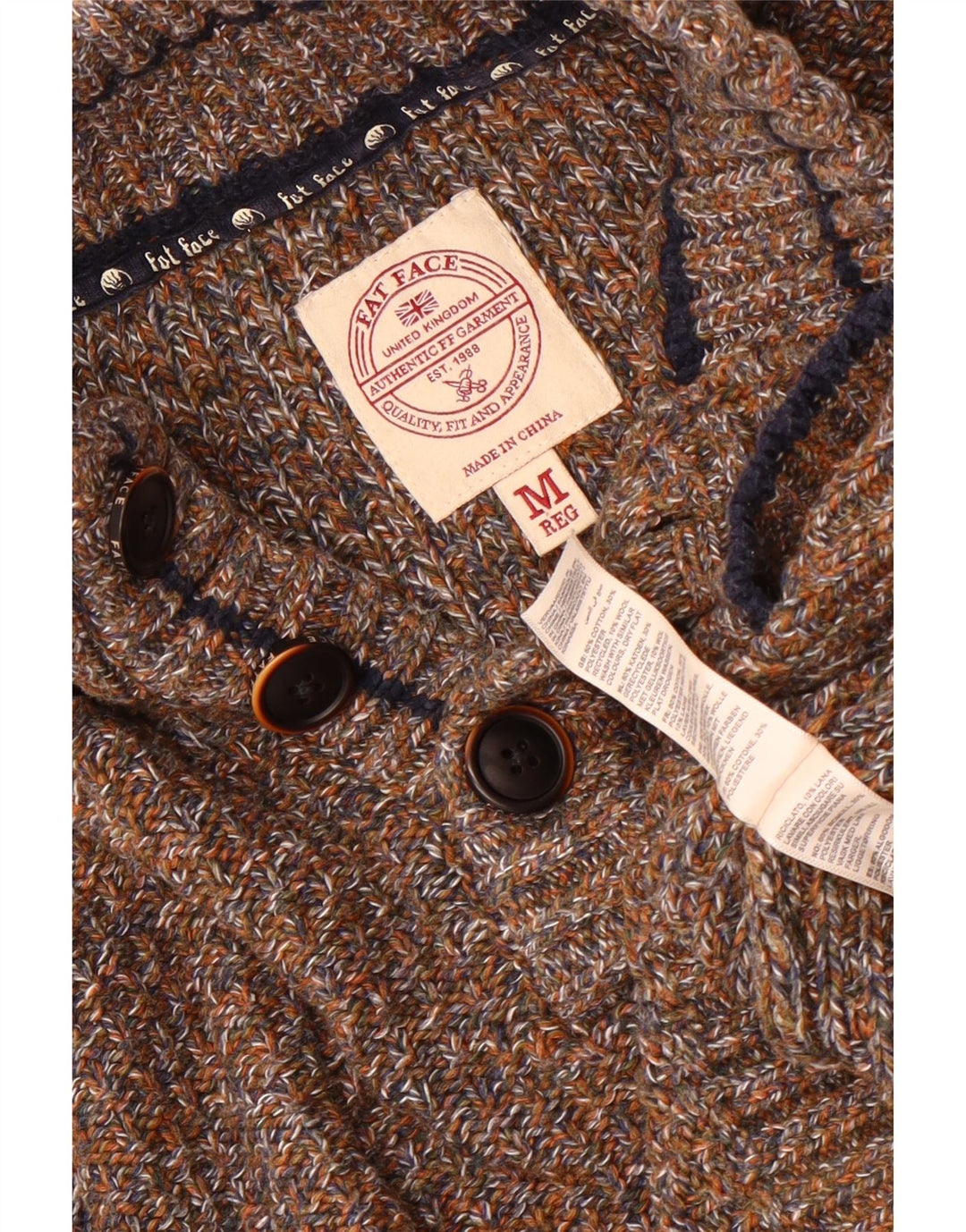 Fat Face Herren-Pullover mit Knopfkragen, mittelbraun gesprenkelte Baumwolle