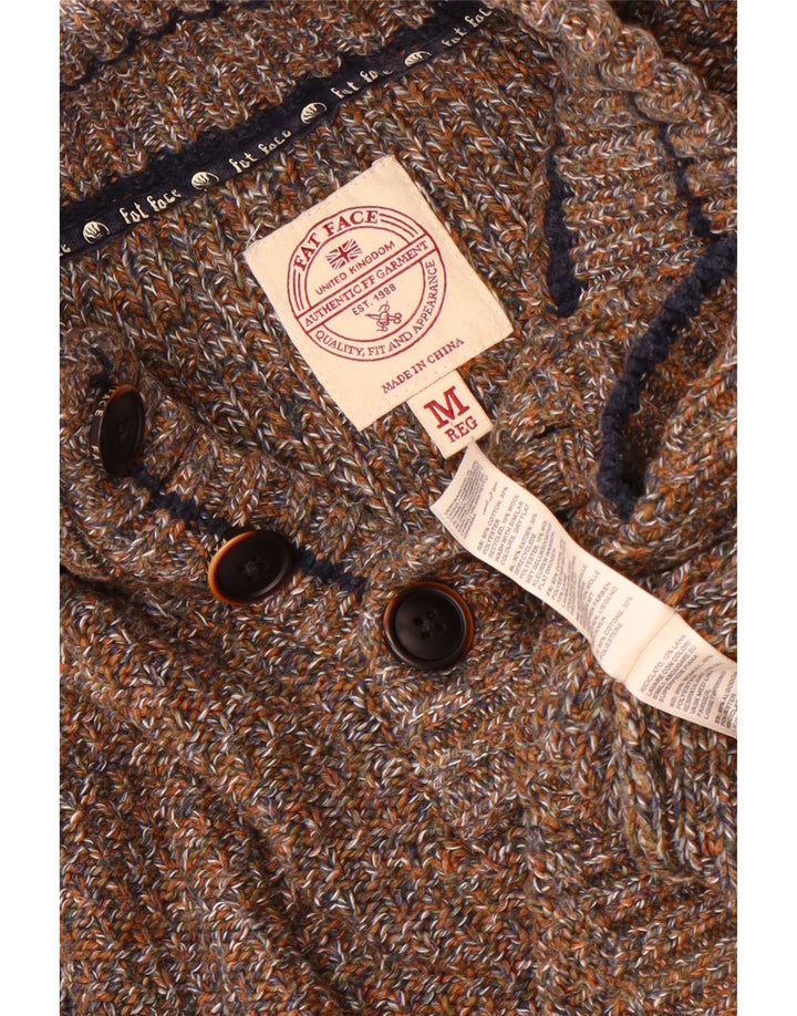 Fat Face Herren-Pullover mit Knopfkragen, mittelbraun gesprenkelte Baumwolle