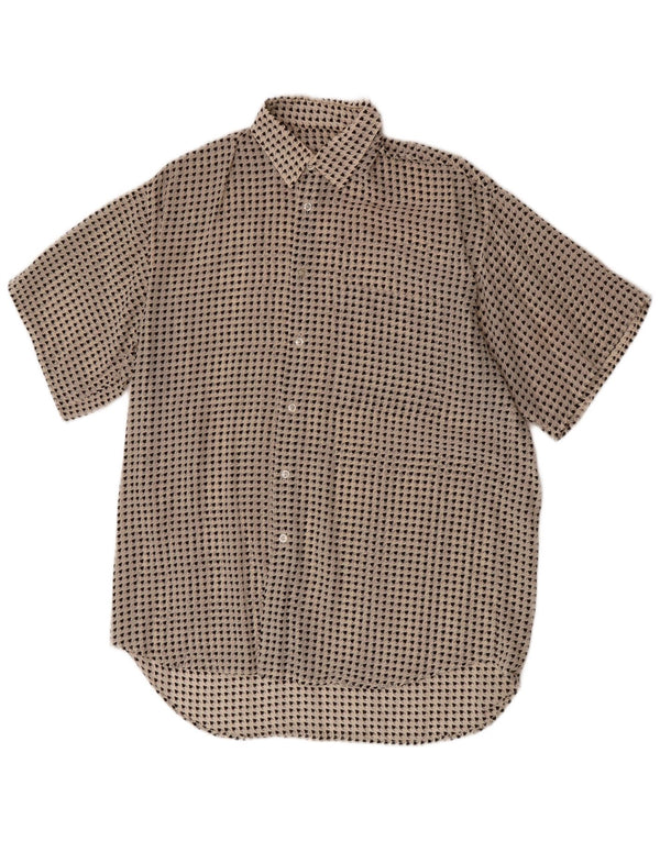 Vintage Damen Langleinen-Kurzarmshirt UK 16 Großes weißes Hahnentrittmuster