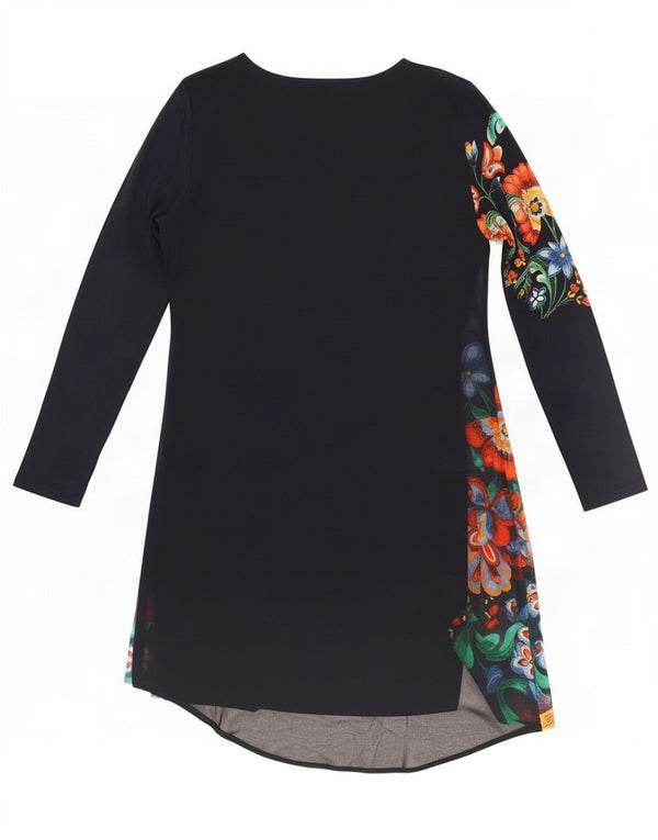 Desigual Damen Langarm-Etuikleid EU 46 XL Marineblaue Viskose mit Blumenmuster
