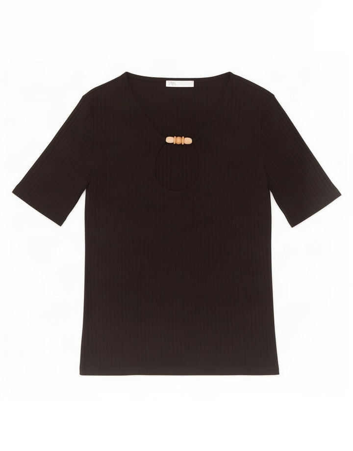 Zara Damen Bluse Top UK 10 Small Schwarz Viskose