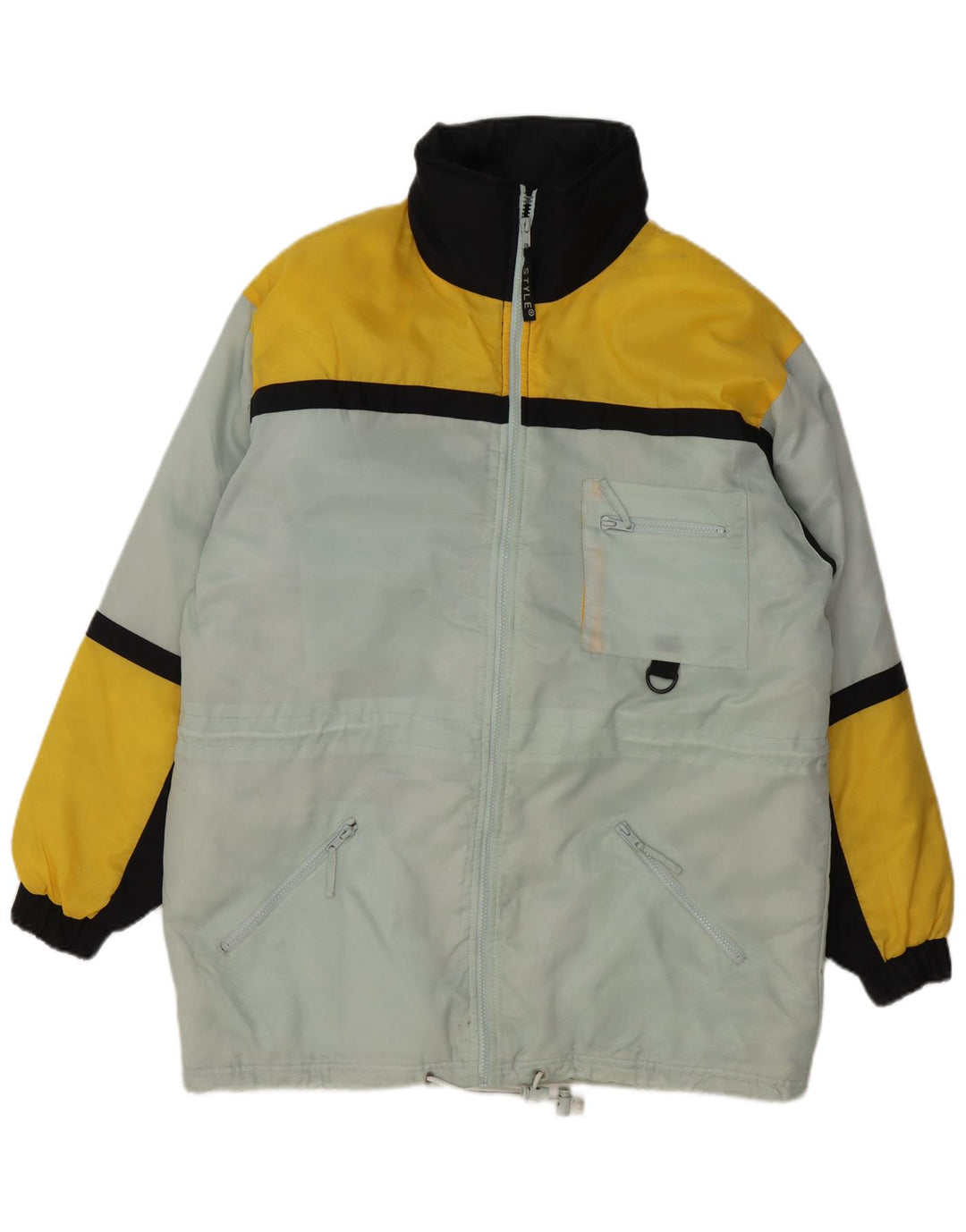 Vintage Herren Skijacke UK 38 Mittelblaues Colourblock-Polyester