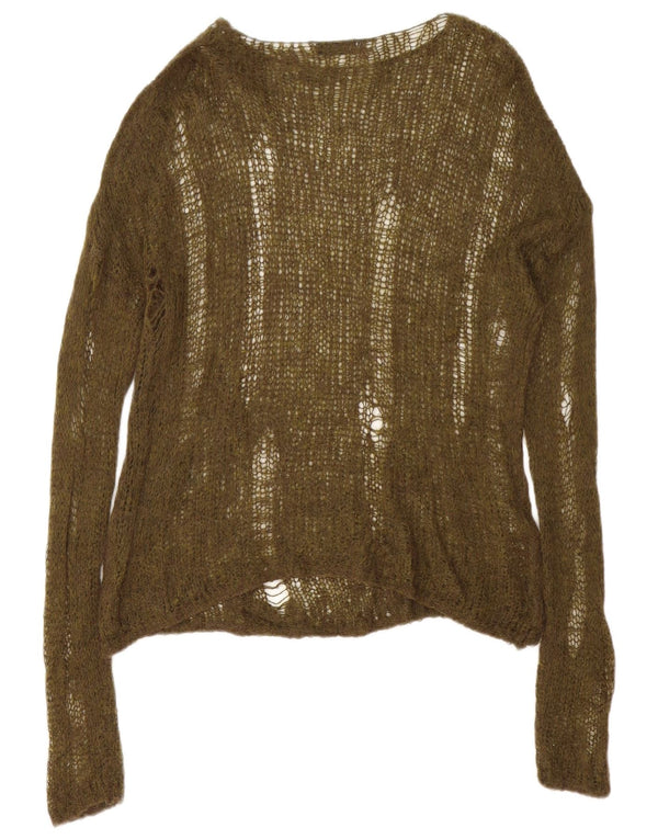 Zara Damen Distressed Loose Fit Pullover mit U-Boot-Ausschnitt, Gr. 10, Größe S, Grün
