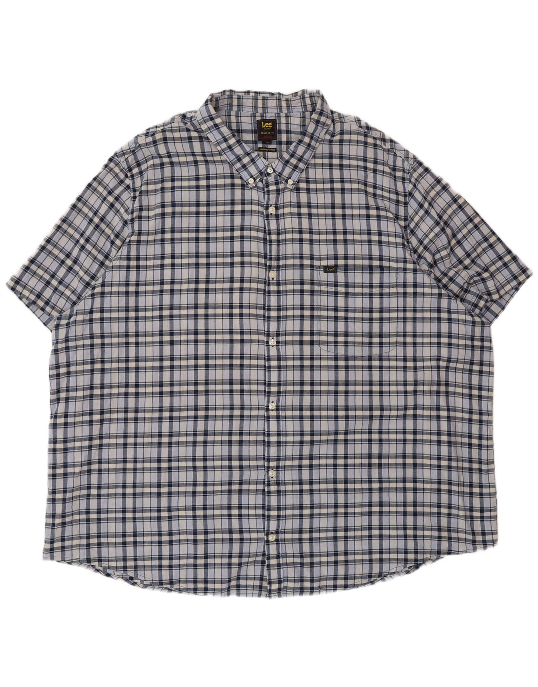 Lee Herren-Hemd mit normaler Passform und kurzen Ärmeln, 5XL, blau kariert, Baumwolle