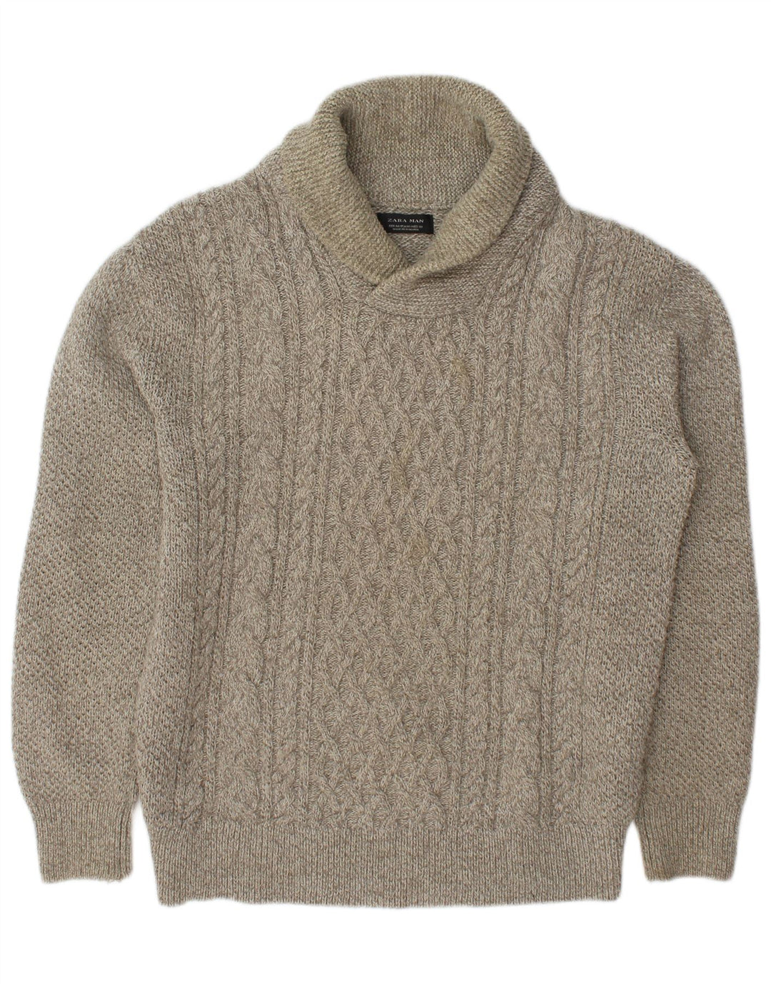 Zara Herren-Pullover mit Schalkragen, mittelbeigefarbenes Acryl