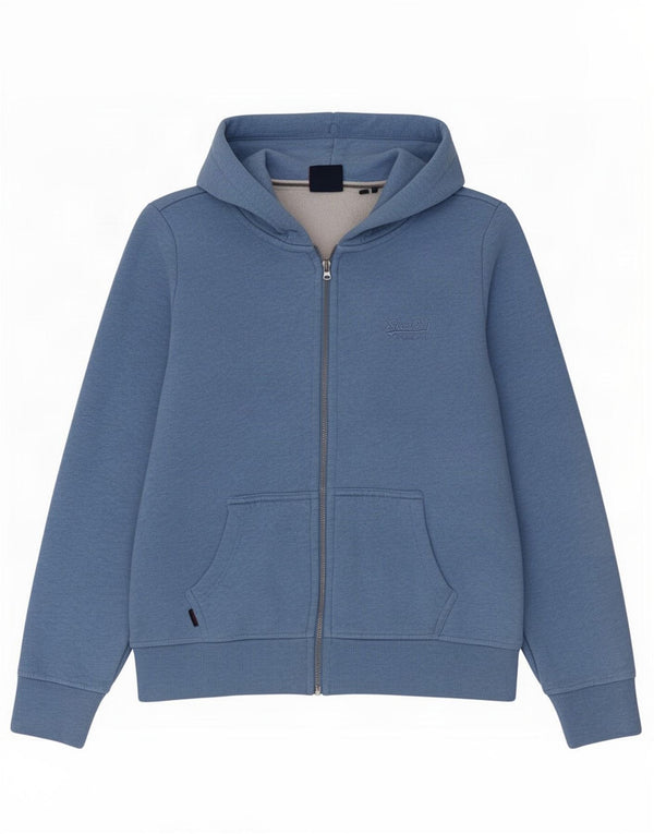 Superdry Damen-Kapuzenpullover mit Reißverschluss, UK 14, Größe L, Blau, Baumwolle
