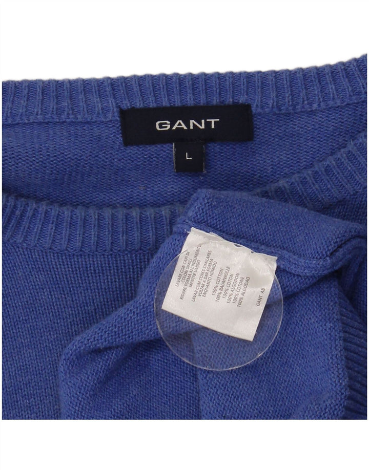 Gant Herren-Pullover mit U-Boot-Ausschnitt, groß, aus blauer Baumwolle