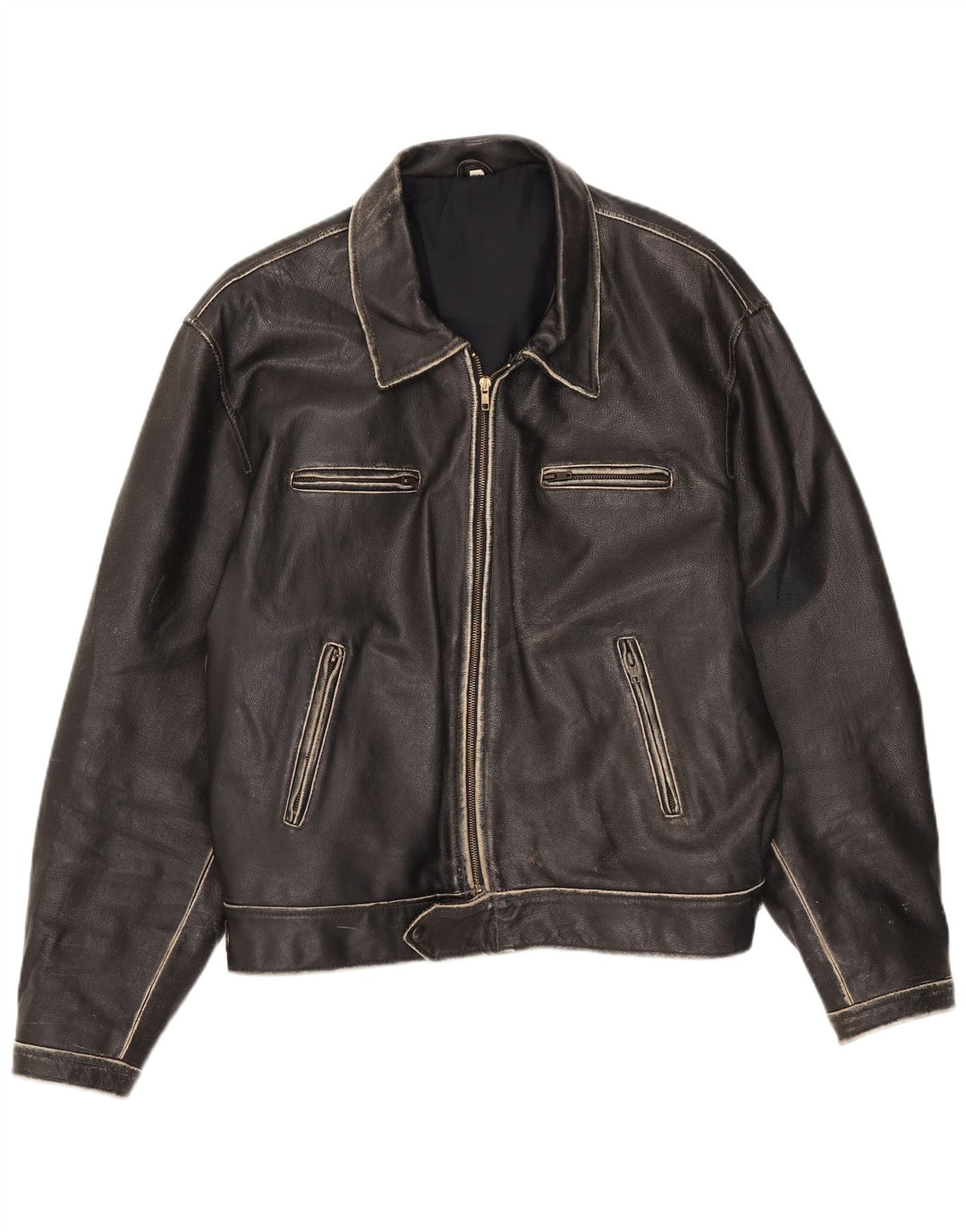 Vintage Herren Lederjacke IT 54 2XL Schwarz