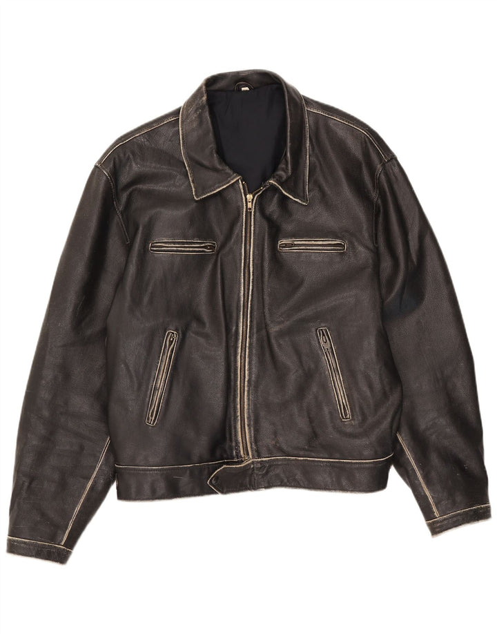 Vintage Herren Lederjacke IT 54 2XL Schwarz