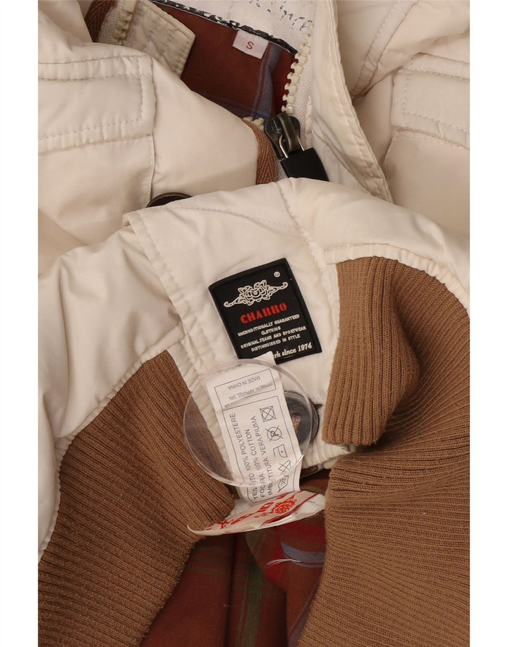 Charro Mens Graphic Hooded Wattierte Jacke UK 36 Small Weiß Polyester