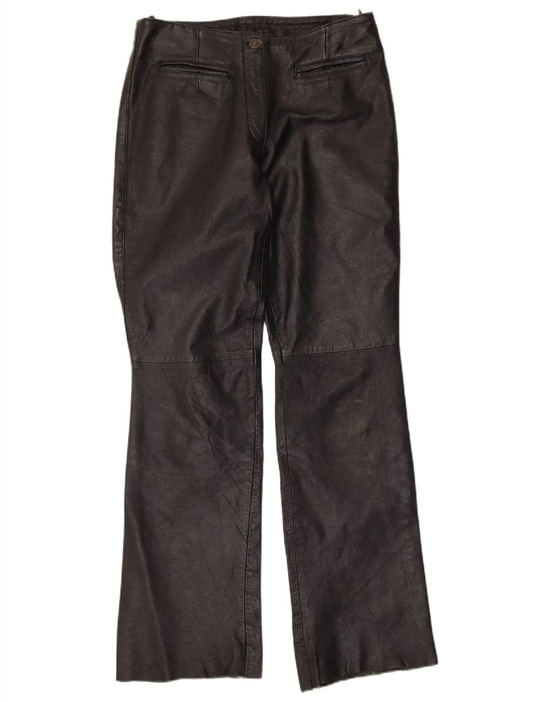 VINTAGE Damen Bootcut-Lederhose UK 12 Medium W30 L32 Schwarz