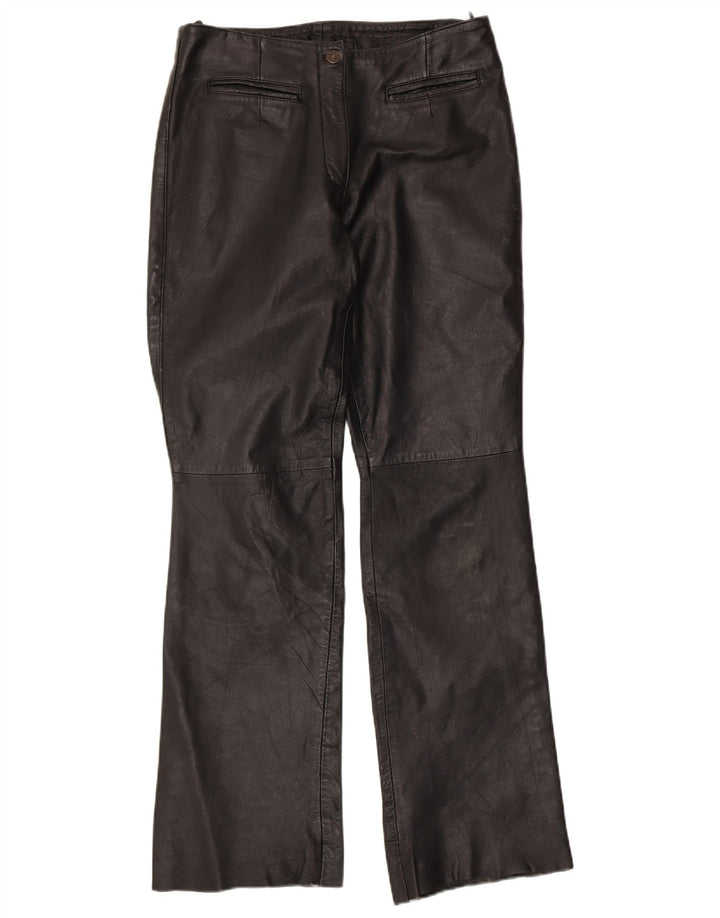 VINTAGE Damen Bootcut-Lederhose UK 12 Medium W30 L32 Schwarz