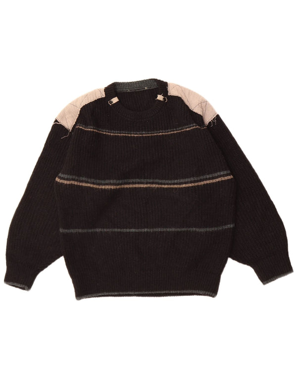 Vintage Mens Crew Neck Jumper Sweater Medium Black Colourblock